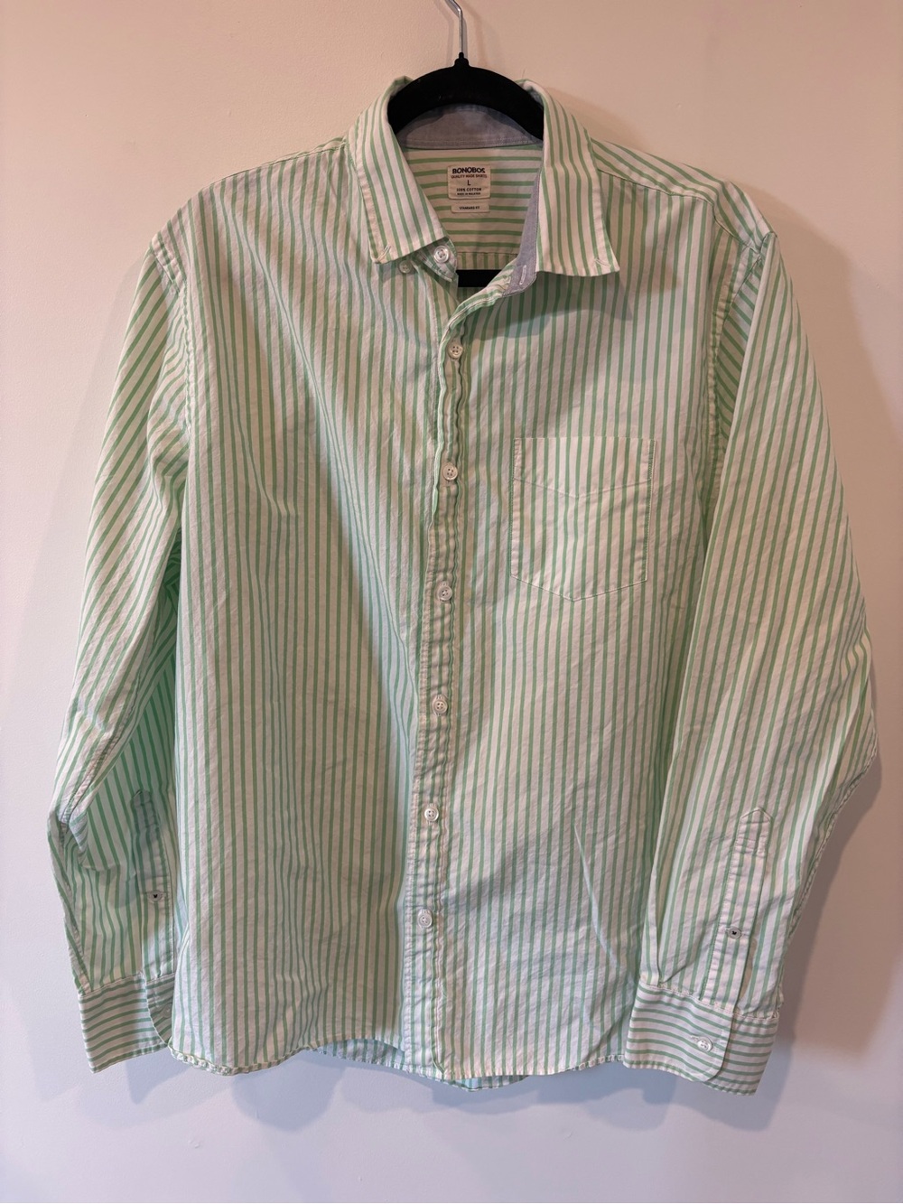 Bonobos Light Green and White Striped Button-Down Shirt